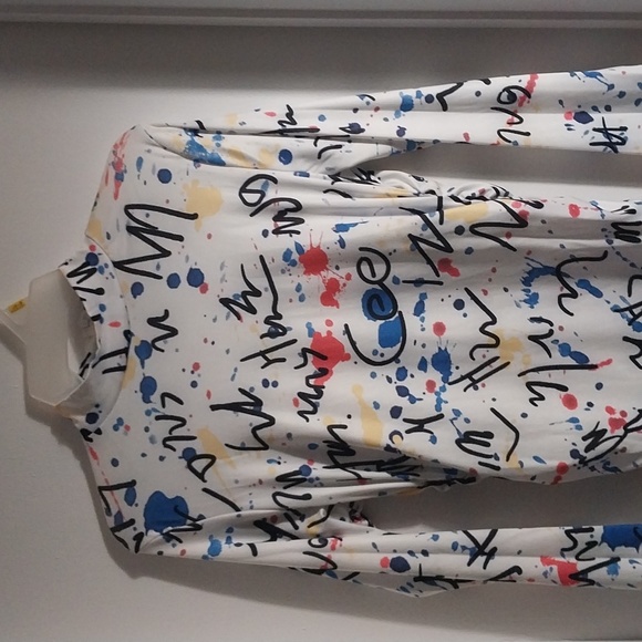 Long sleeve body hugging white multi color dress - Picture 1 of 4